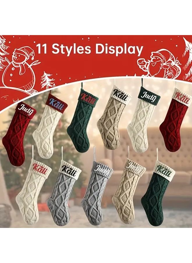 Personalized Knitted Christmas Stockings Green 3pcs Set With Name Embroidery - Image 4